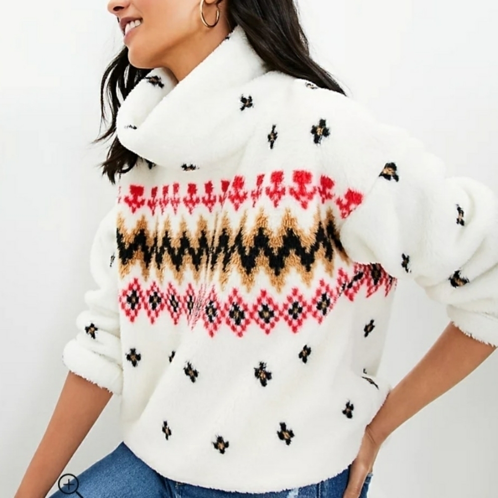 LOFT Sherpa Mock Neck Fair Isle Top SP - Picture 9 of 10